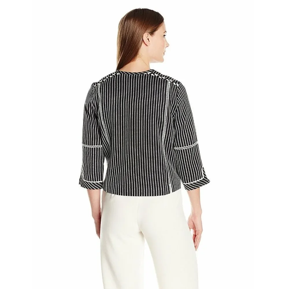 New! RAFAELLA Women's Textured Embroidered Black Striped Jacket Blazer Medium